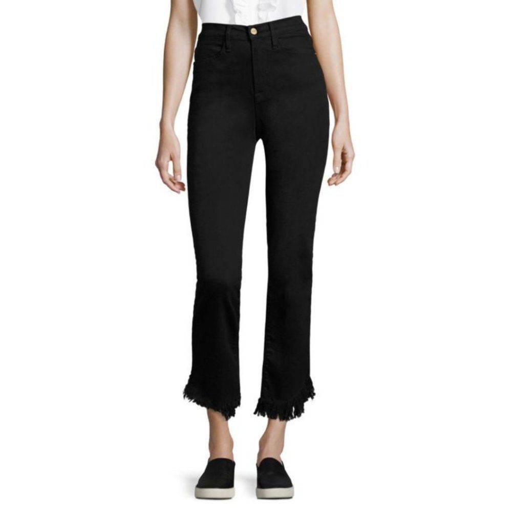 Frame Le High Straight Straight Leg Fringe Jeans Size 24 in Black